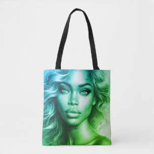 Photo Bleu + Vert d'une Femme sur Sac de Courses R