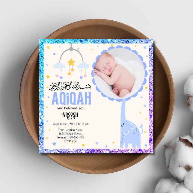 Photo Bleue Aqeeqah- Aqiqah- Invitation (Créateur téléchargé)