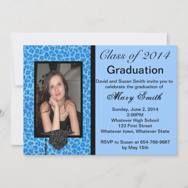 Photo Blue Leopard Graduation Invitation (Devant)