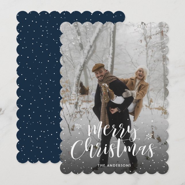 Photo Blue Snowy Joyeuse carte de Noël (Devant / Derrière)