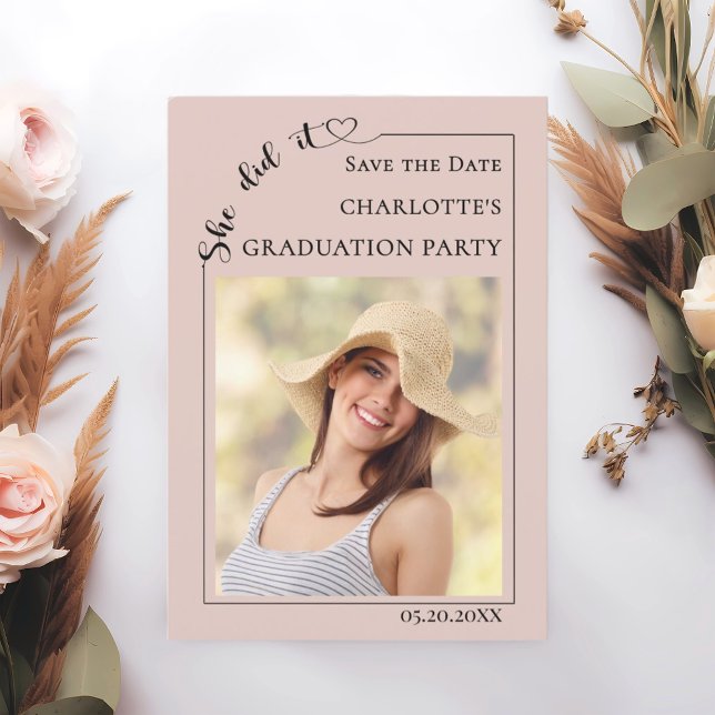 Photo Blush Pink Graduation party Save the Date (Créateur téléchargé)