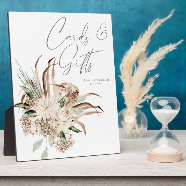 Photo Boho Beige Floral Cartes Cadeaux Plaque (Côté)