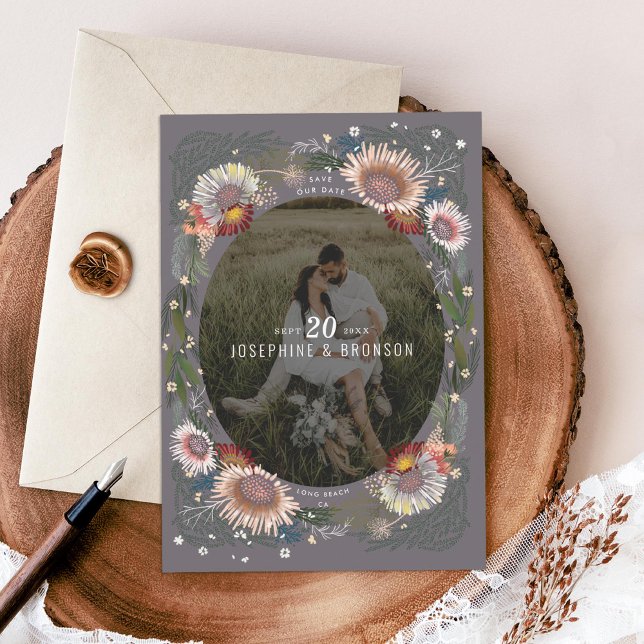 Photo Boho Flowers Enregistrer la carte Date (Créateur téléchargé)