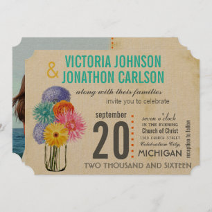 Photo Bouquet dans un Mason Jar Invitations de mar