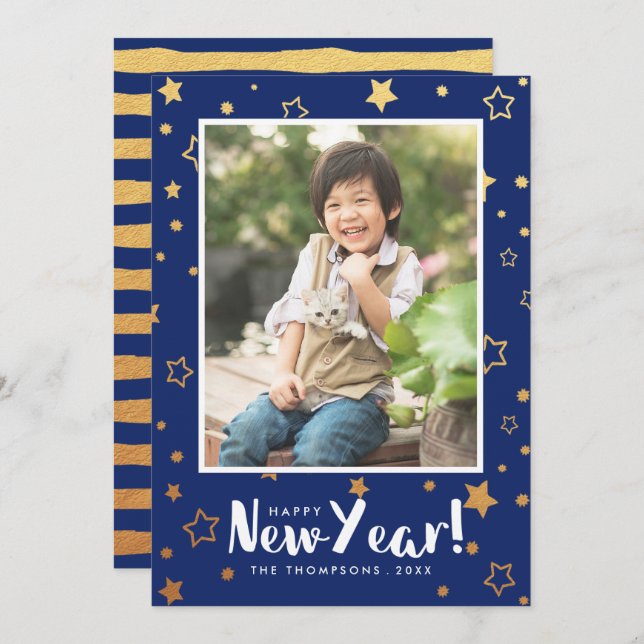 Photo brillante brillante Carte du Nouvel An (Devant / Derrière)