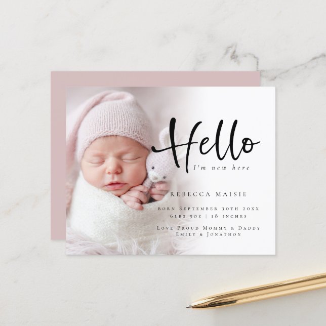 Photo Budget Bonjour Fille rose Annonce de naissan (Devant/Arrière en situation)