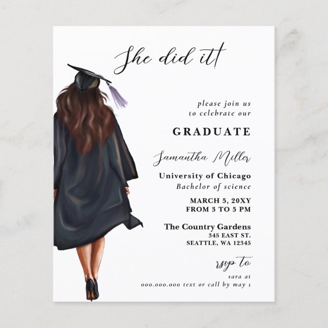 Photo Budget Elle L'A Fait Graduation Invitation (Devant)