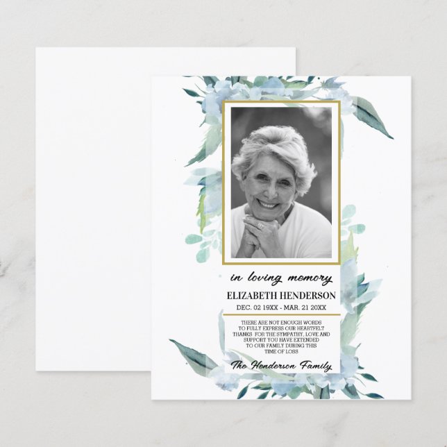 PHOTO Budget Sympathy In Loving Memory. (Devant / Derrière)