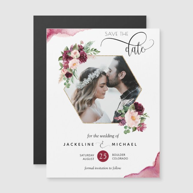 Photo Burgundy Blush Wedding Save the Date Magnet (Devant / Derrière)
