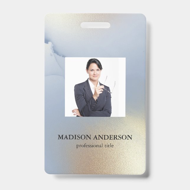 Photo Business Blue Gold Texture ID Badge (Avant)