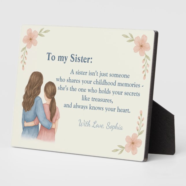 Photo Cadeau pour ma sœur – Plaque personnalisée avec ph (Côté)