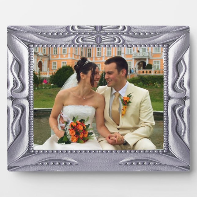 Photo Cadre argenté élégant avec plaque pour ajouter une (Devant)