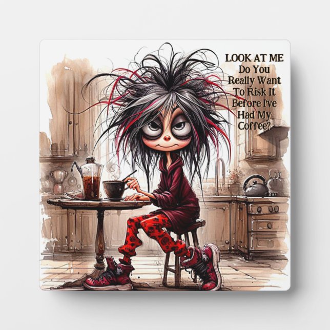 Photo Café Quirky Lady Risque It Plaque avec Easel (Devant)