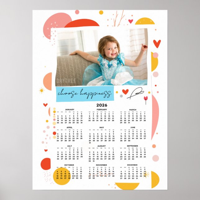 Photo Calendar 2026 Choose Happiness Poster 18x24 (Devant)
