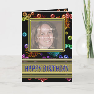 Photo Carte Anniversaire avec bulles et feux d'art