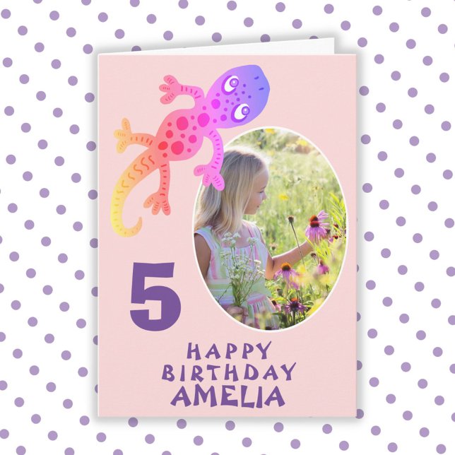 Photo Carte Anniversaire Gecko Lizard Girls Rose C (Créateur téléchargé)