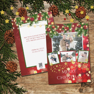 Photo Carte Christmas String Lights Gold Stars