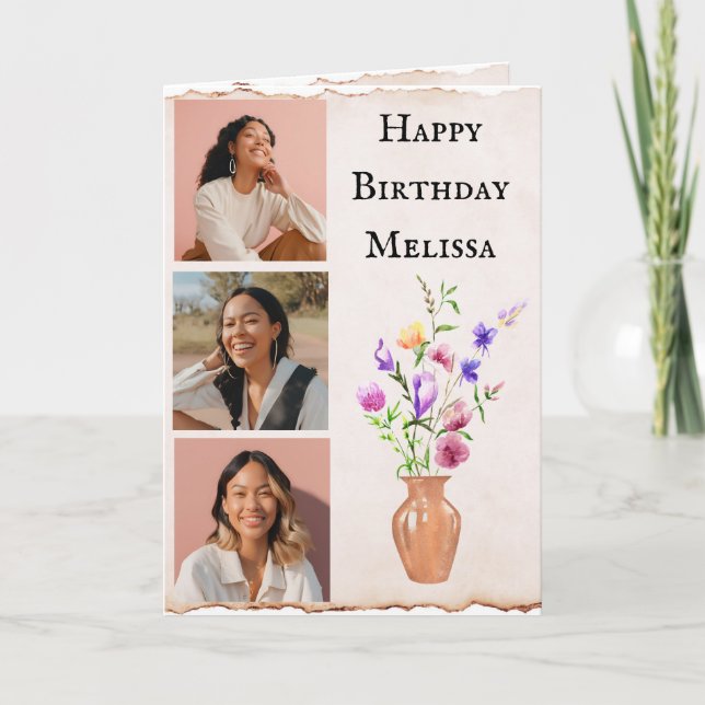 Photo Carte d'anniversaire avec Fleurs d'aquarelle (Devant)