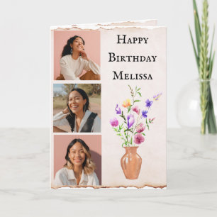 Photo Carte d'anniversaire avec Fleurs d'aquarelle