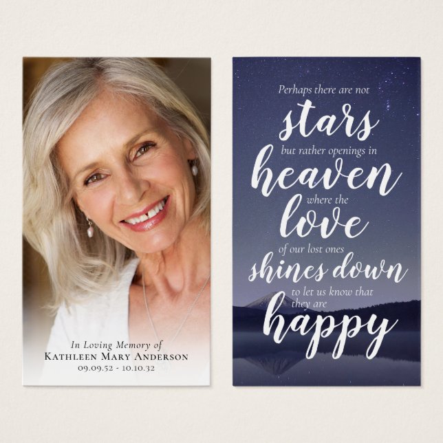 Photo : Carte de prière commémorative (Devant & derrière)