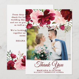 Photo Carte de remerciements Bourgogne rose Floral