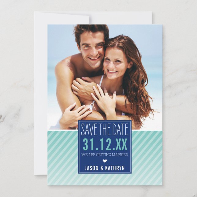 PHOTO CARTE DE SAVE THE DATE ombré rayure oblique  (Devant)