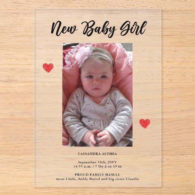 Photo Carte Faire-part Acrylique Frosted Birth (Recto)