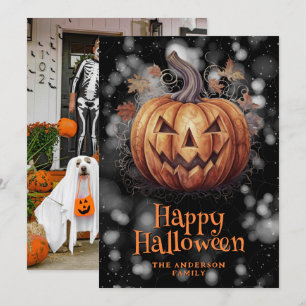 Photo Carte Halloween Éffrayant Citrouille Happy
