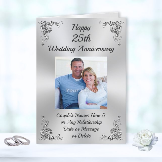 Photo, Cartes personnalisées du 25e anniversaire d (Happy 25th Wedding Anniversary Card for Parents. 25th anniversary cards. Silver anniversary card. )