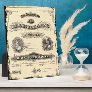Photo Certificat de mariage vintage Art Plaque