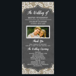 Photo Chalkboard Burlap Lace Wedding Programmes<br><div class="desc">Photo Chalkboard Burlap Lace Wedding Programs - disposent d'un burlap et dentelle arrière - plan avec un cadre imprimé Chalkboard. Différents éléments de texte sont imprimés dans un script élégant pour une décoration rustique ou campagnarde. Téléchargez votre propre photo pour un look personnalisé.</div>