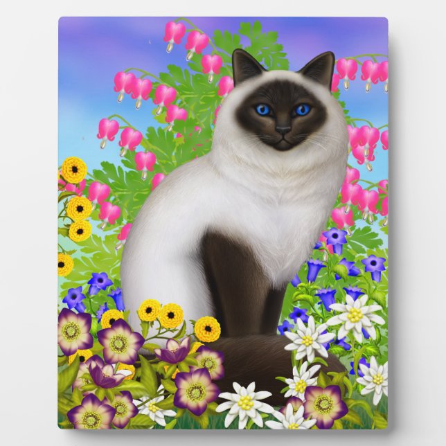 Photo Chat Birman Ragdoll en Plaque Fleurs (Devant)