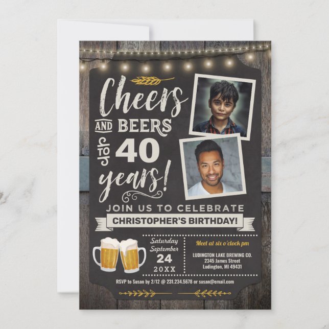 Photo Cheers and Beers 40th Birthday Invitation (Devant)