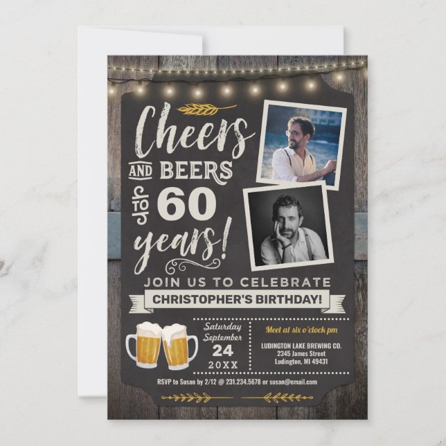 Photo Cheers and Beers 60th Birthday Invitation (Devant)