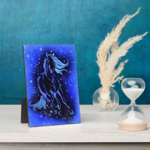 Photo Cheval Courir À Blue Starry Night Plaque Cadeau