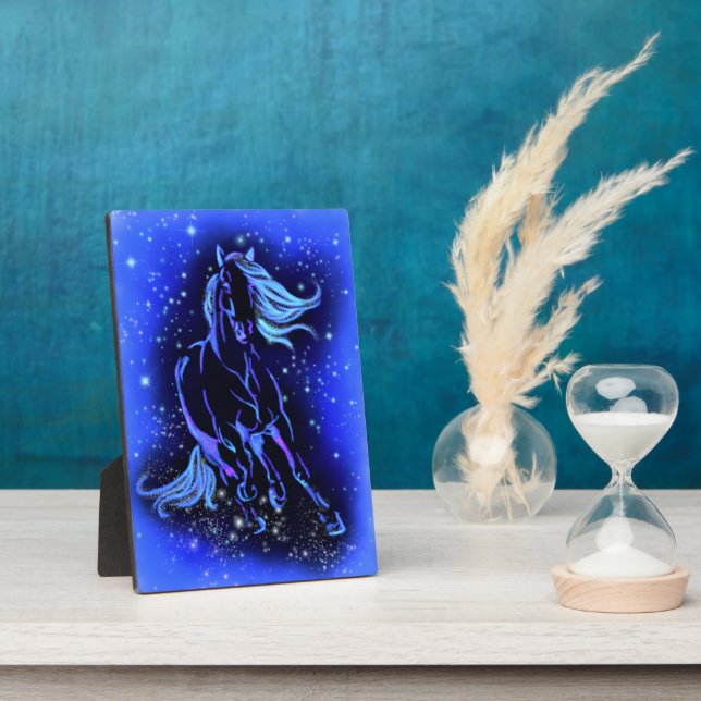 Photo Cheval Courir À Blue Starry Night Plaque Cadeau (Côté)