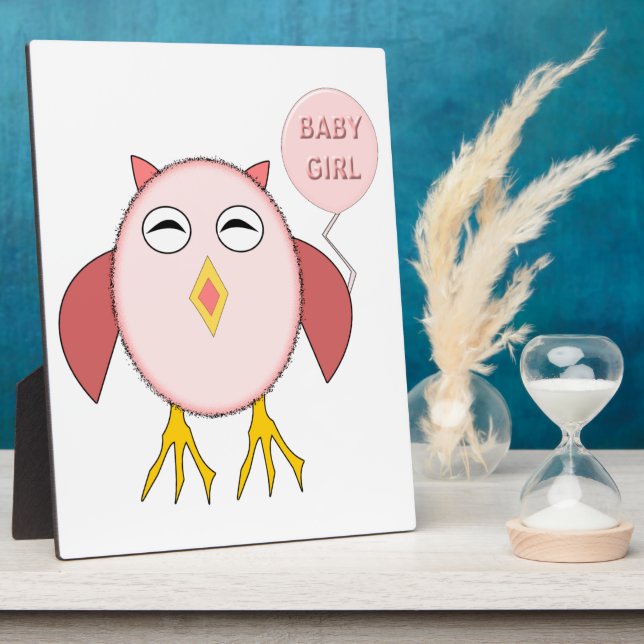 Photo Chouette Chouette Bébé Rose Cute Plaque (Côté)