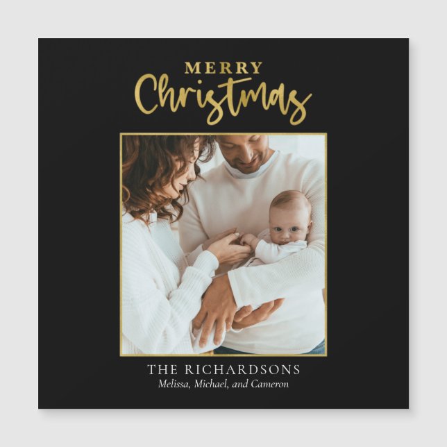 Photo Christmas Gold Foil Script Famille moderne (Devant)