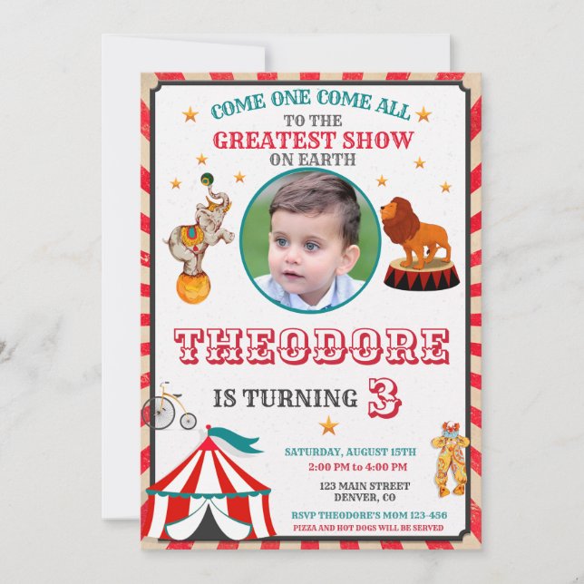 Photo Circus Birthday Invitation - Vintage Big Top (Devant)