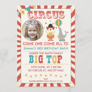 Photo Circus fête d'anniversaire Invitation