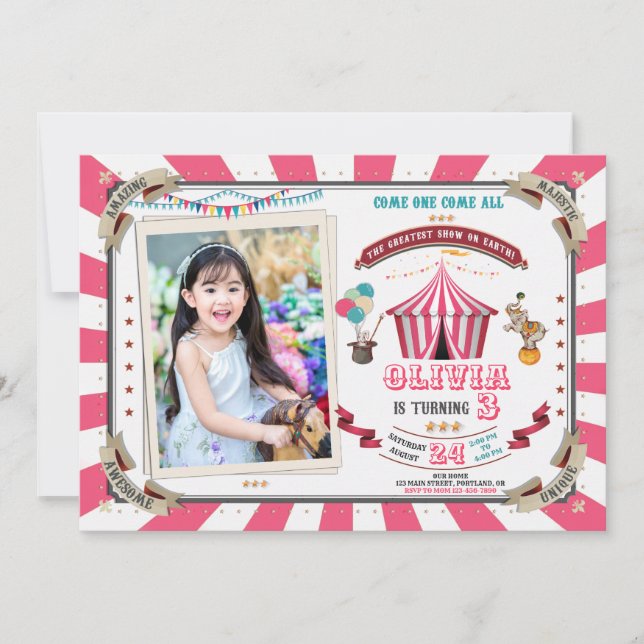 Photo Circus invitation anniversaire Carnaval Vint (Devant)