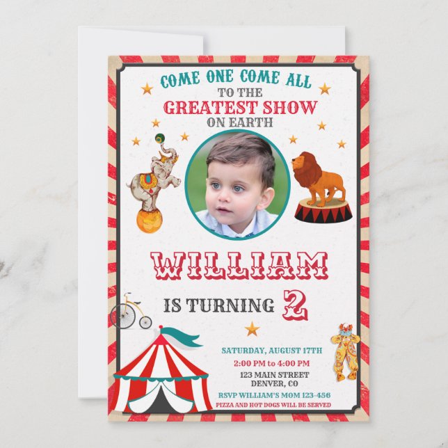 Photo Circus invitation anniversaire Vintage Circu (Devant)