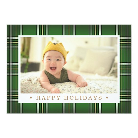 Photo classique verte de vacances du plaid | carton d'invitation 12,7 cm x 17,78 cm