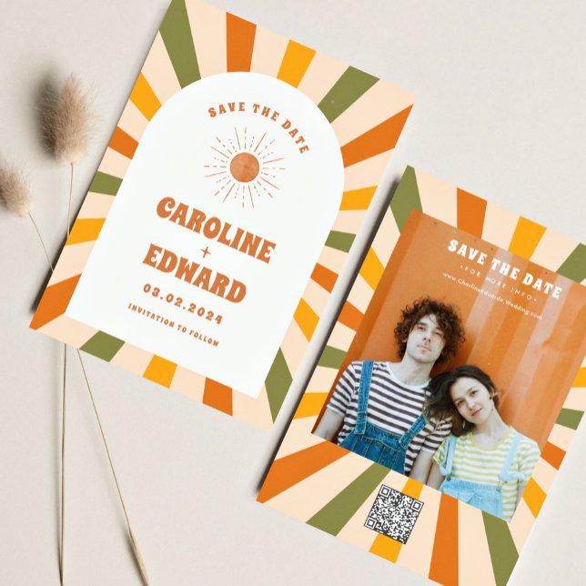 Photo Code QR Save the Date Rainbow Ondulé Groovy (Créateur téléchargé)