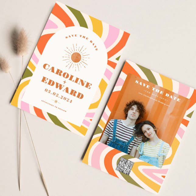 Photo Code Qr Save the Date Rainbow Wavy Groovy (Créateur téléchargé)