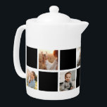 Photo Collage Black Modern À damiers Famille<br><div class="desc">Teapot photo à damiers noir et blanc personnalisé. Un cadeau parfait pour votre famille, vos grands-parents ou vos jeunes mariés. Autres options de couleurs disponibles. Personnalisez facilement notre théière à damiers noire avec vos photos. INFO : Les images de portrait et de paysage fonctionneront dans la mesure où le point...</div>