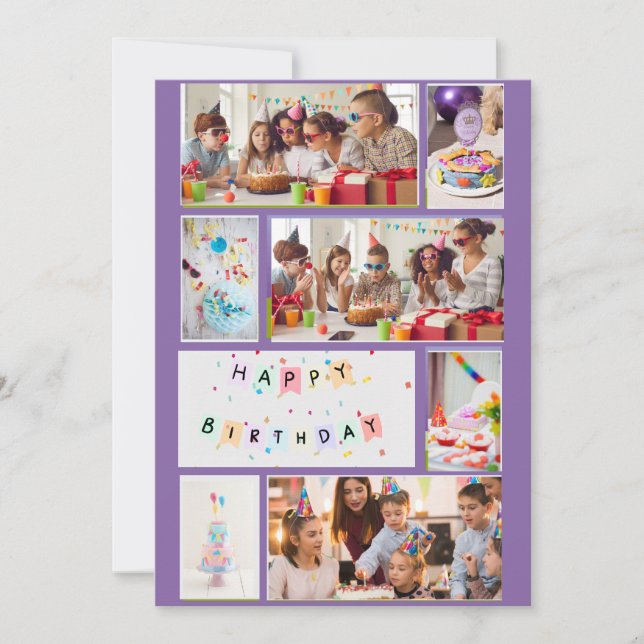 Photo Collage Carte Anniversaire - Purple 7 Cadres (Devant)