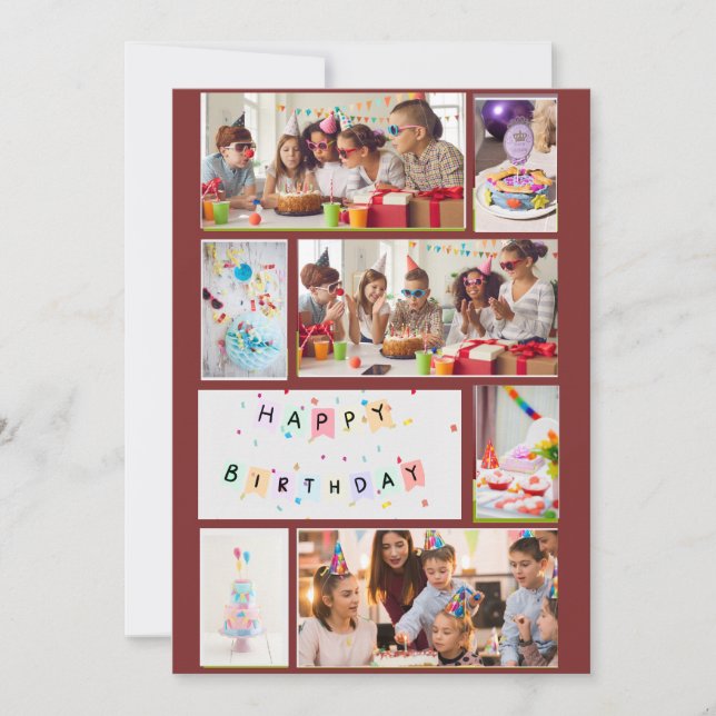 Photo Collage carte d'anniversaire - Rouge avec 7  (Devant)