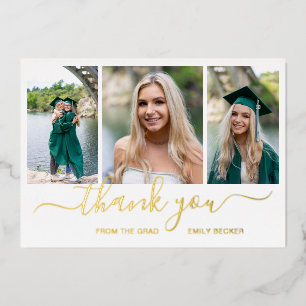 Photo Collage Elegant Graduation Carte de remercie