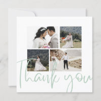 Photo Collage Elegant Sage Mariage Carte de remerc